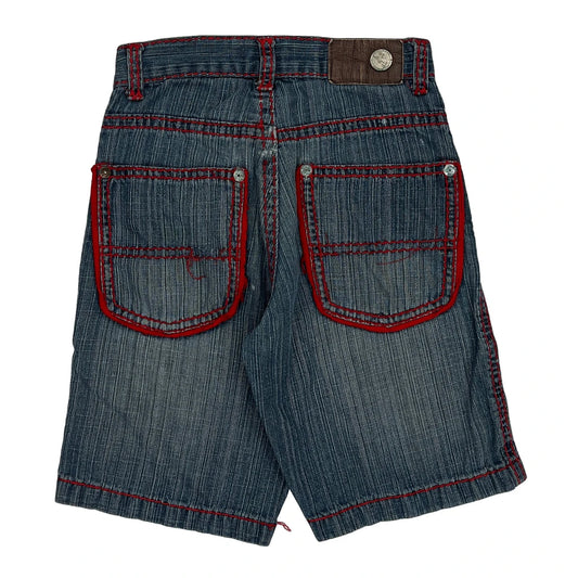 Beyond The Limit Contrast Stitch Denim Shorts - 26W 8L Blue Cotton