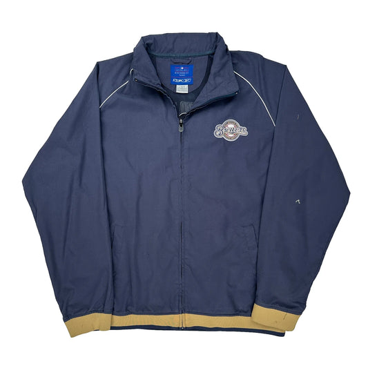 Vintage Milwaukee Brewers Reebok Track Jacket - Large Navy Polyester