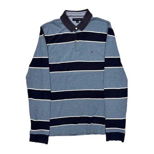 Tommy Hilfiger Striped Long Sleeve Polo Shirt - Large Navy Cotton