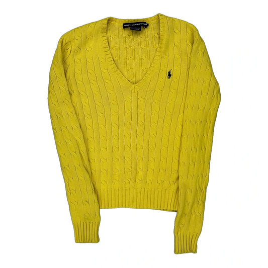 Ralph Lauren Sport V-Neck Jumper - Small Yellow Cotton