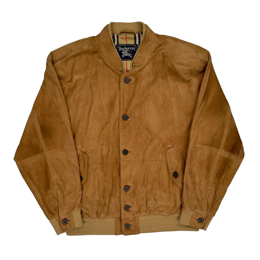 Suede Burberry Bomber Jacket - Medium Brown Leather