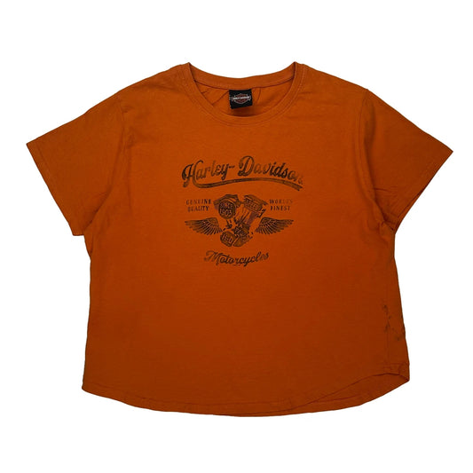 Motorcycles, Boxy Fit Harley Davidson Graphic T-Shirt - XL Orange Cotton