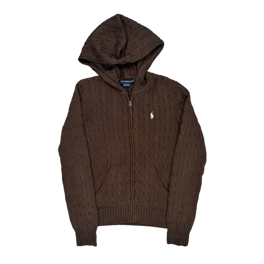 Ralph Lauren Sport Cable Knit 1/4 Zip - Large Brown Cotton