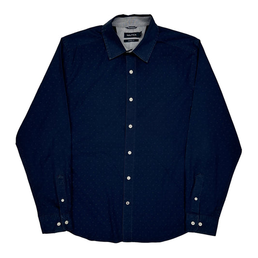 Nautica Polka Dot Shirt - Large Blue Cotton