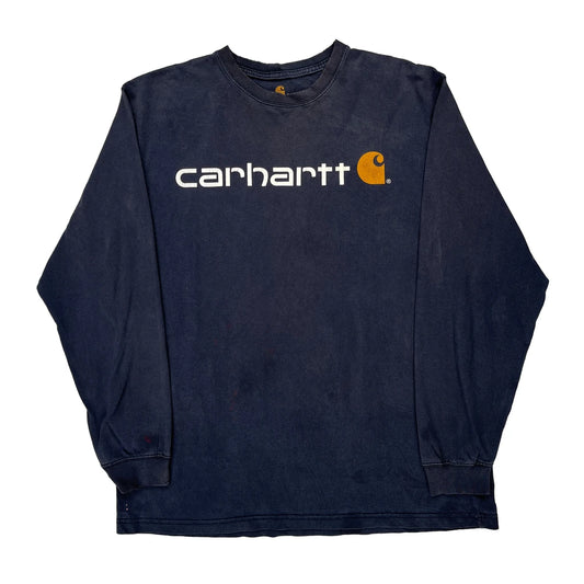 Carhartt Long Sleeve T-Shirt - Large Navy Cotton
