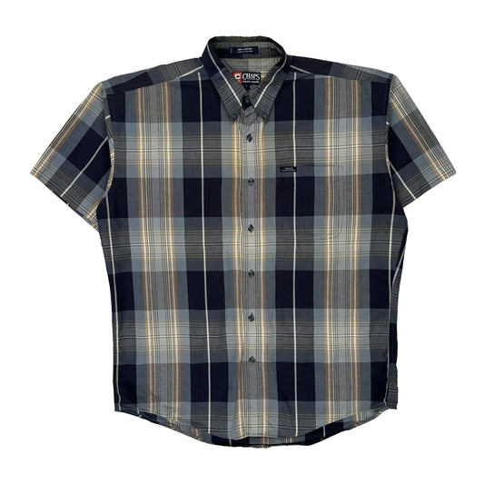 Chaps Ralph Lauren Checked Short Sleeve Shirt - Large Blue Cotton