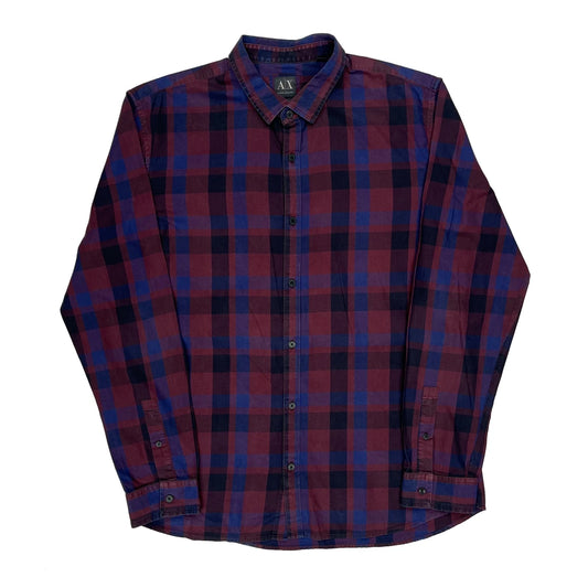 Armani Exchange Checked Shirt - 2XL Burgundy Cotton