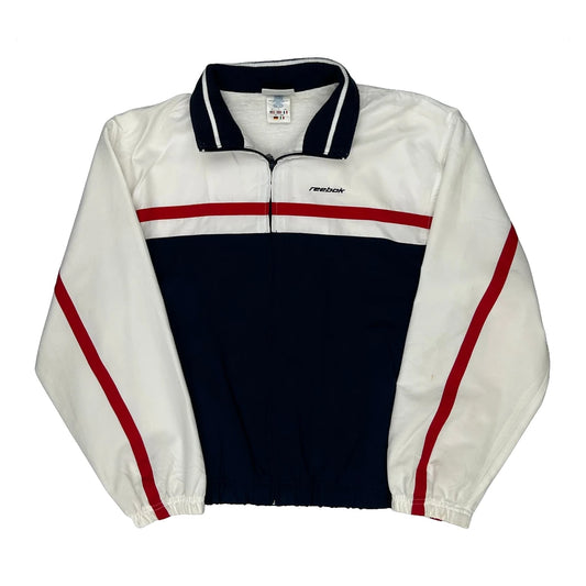 Reebok Striped Track Jacket - Medium White Cotton