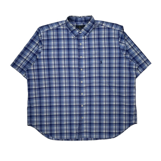 Vintage Ralph Lauren Checked Short Sleeve Shirt - 2XL Blue Cotton