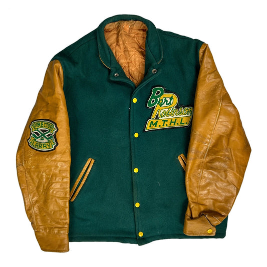 70S 80S Unbranded Director Larry Patch Varsity Jacket - Large Green Wool Blend