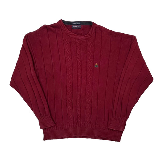 Vintage Gant Cable Knit Jumper - Medium Red Cotton