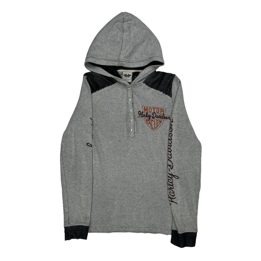 Motorcycle Harley Davidson Graphic Hoodie - Medium Grey Cotton