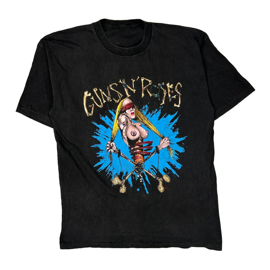 Vintage European Tour 1992 Guns N Roses Band T-Shirt - Large Black Cotton