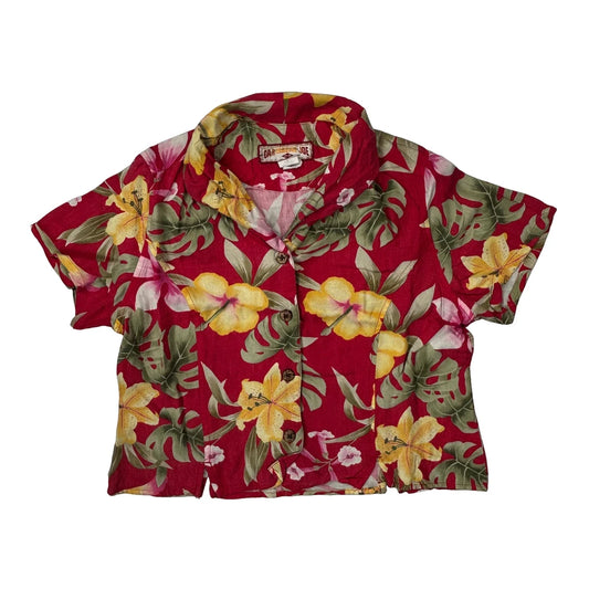 Age 7-8 Caribbean Joe Floral Hawaiian Shirt - Small Red Cotton