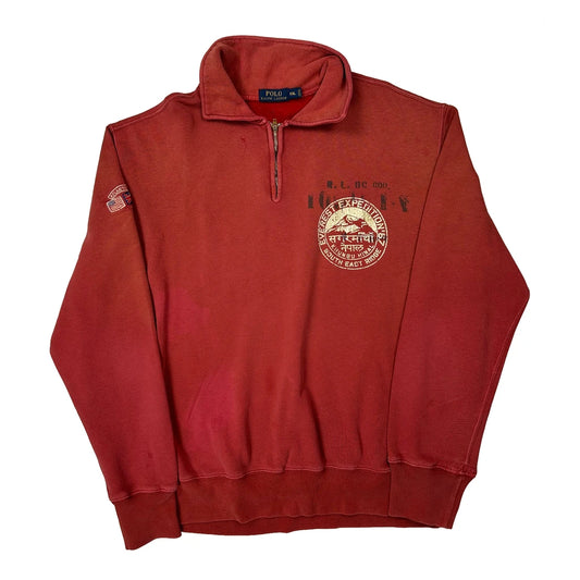 Everest Expeditions Summit Team Polo By Ralph Lauren Graphic 1/4 Zip - 2XL Red Cotton