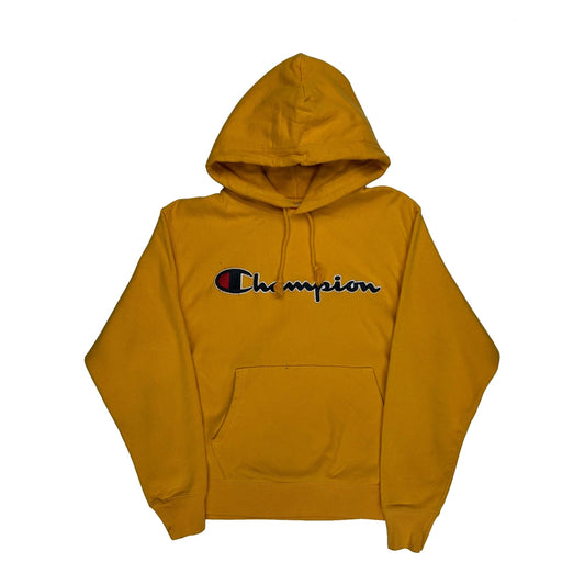 Reverse Weave Champion Spellout Hoodie - Medium Yellow Cotton Blend