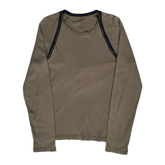 Armani Exchange Exposed Seam Raglan Long Sleeve T-Shirt - Small Beige Cotton
