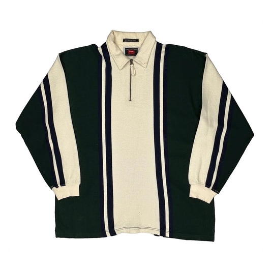 Wrangler Striped Rugby Shirt - Large Green Cotton