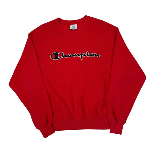 Reverse Weave Champion Spellout Sweatshirt - Large Red Cotton