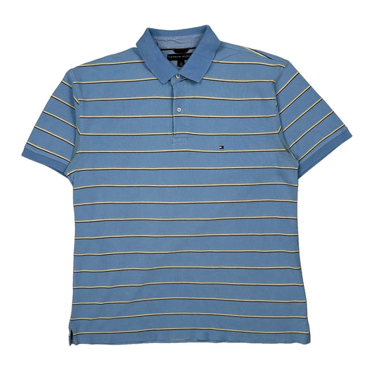 Tommy Hilfiger Striped Polo Shirt - Large Blue Cotton