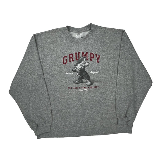 Grumpy Disney Graphic Sweatshirt - 2XL Grey Cotton Blend