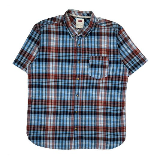 Levis Checked Short Sleeve Shirt - Large Blue Cotton