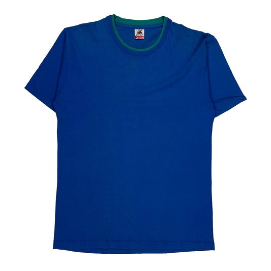 Vintage Fruit Of The Loom Single Stitch T-Shirt - Large Blue Cotton