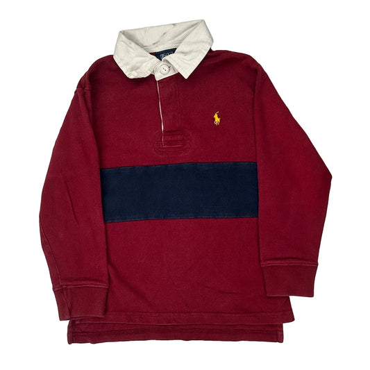 Age 4 Polo By Ralph Lauren Striped Rugby Shirt - 2XS Burgundy Cotton