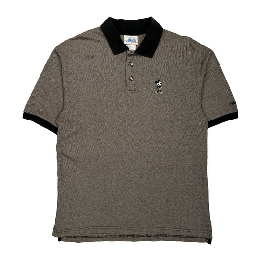 Mickey Mouse Embroidery Disney Cartoon Polo Shirt - Medium Grey Cotton