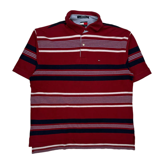 Vintage Tommy Hilfiger Striped Polo Shirt - Large Red Cotton