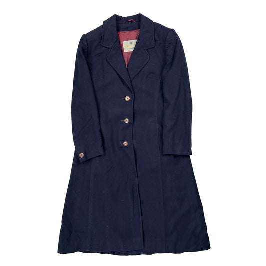 Made In England Aquascutum Full Length Overcoat - Medium Navy Wool