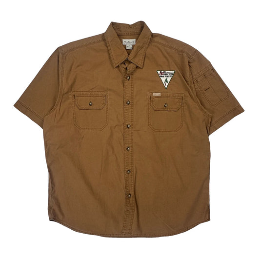 Ripstop Carhartt Utility Work Short Sleeve Shirt - XL Brown Cotton