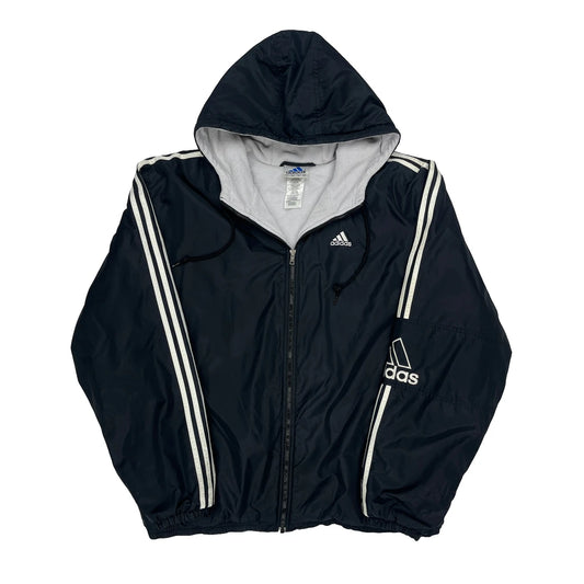 Adidas Striped Windbreaker - XL Navy Nylon
