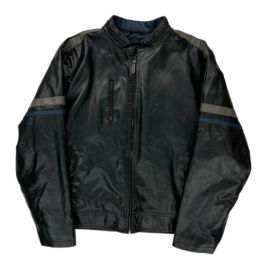 Brave Soul Striped Leather Jacket - Large Black Leather