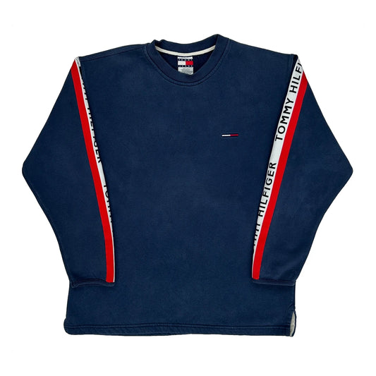 90S Made In USA Tommy Jeans Striped Long Sleeve T-Shirt - Medium Blue Cotton