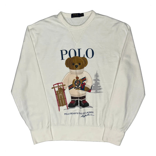 Polo Bear Ralph Lauren Graphic Sweatshirt - Large White Cotton