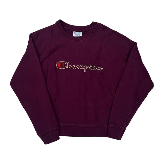 Reverse Weave Champion Spellout Sweatshirt - Medium Burgundy Cotton
