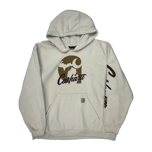 Carhartt Spellout Hoodie - 2XL Cream Cotton