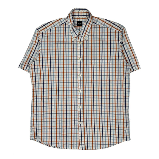 Boss Checked Patterned Shirt - Large White Cotton