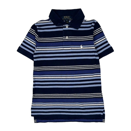 Vintage Age 7-8 Polo By Ralph Lauren Striped Polo Shirt - Small Navy Cotton