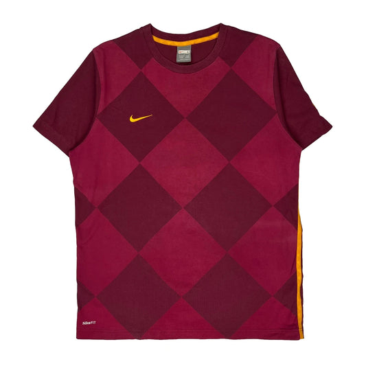 Vintage Nike Argyle T-Shirt - Large Burgundy Cotton