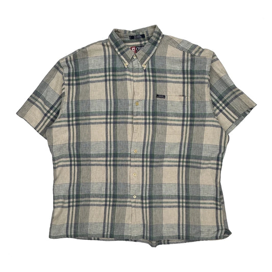Chaps Ralph Lauren Checked Short Sleeve Shirt - 2XL Beige Linen Blend