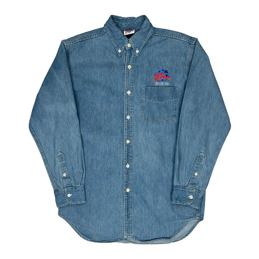 South Coast Plaza Planet Hollywood Denim Shirt - Medium Blue Cotton
