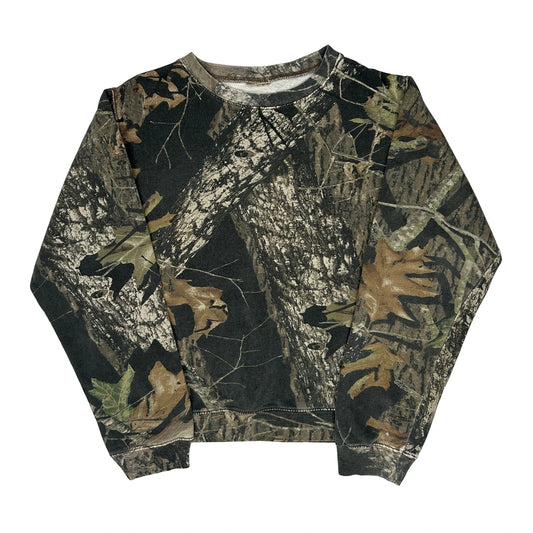 Age 8-10 Mossy Oak Camo Sweatshirt - Medium Green Cotton Blend