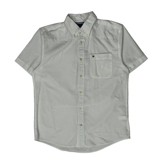 Vintage Tommy Hilfiger Short Sleeve Shirt - Medium White Cotton