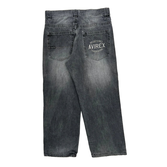 Avirex Wide Leg Graphic Jeans - 33W 28L Gray Cotton