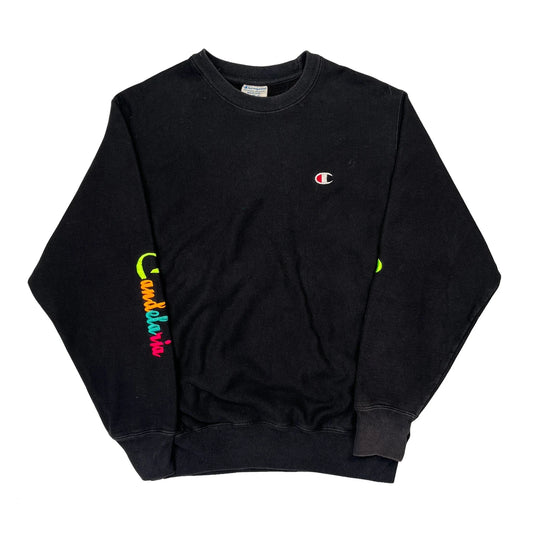 Reverse Weave Champion Spellout Sweatshirt - Medium Black Cotton
