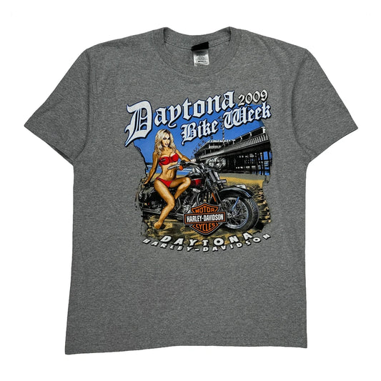 Daytona Bike Week 2009 Harley Davidson Graphic T-Shirt - Large Grey Cotton