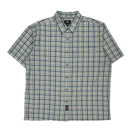 Dickies Checked Short Sleeve Shirt - XL Blue Cotton Blend
