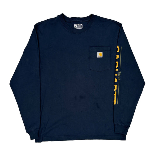 Dog Carhartt Graphic Long Sleeve T-Shirt - Medium Navy Cotton